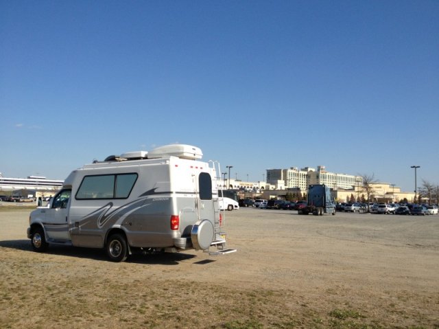 At the outer edge of the RV / oversize vehicle area, facing the casino