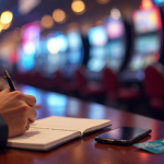 A person sitting in a casino and making a checklist before playing slots